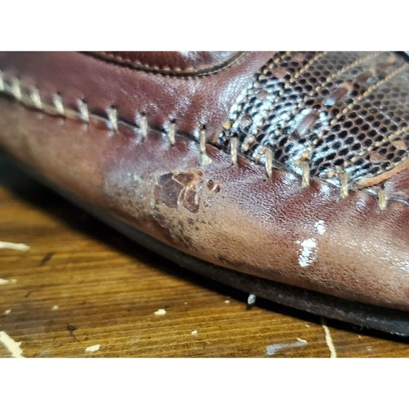 Santoni Tassel Loafers Lizard Skin Accent Men\'s Size 10.5 D Brown 42162050‎ main image 7